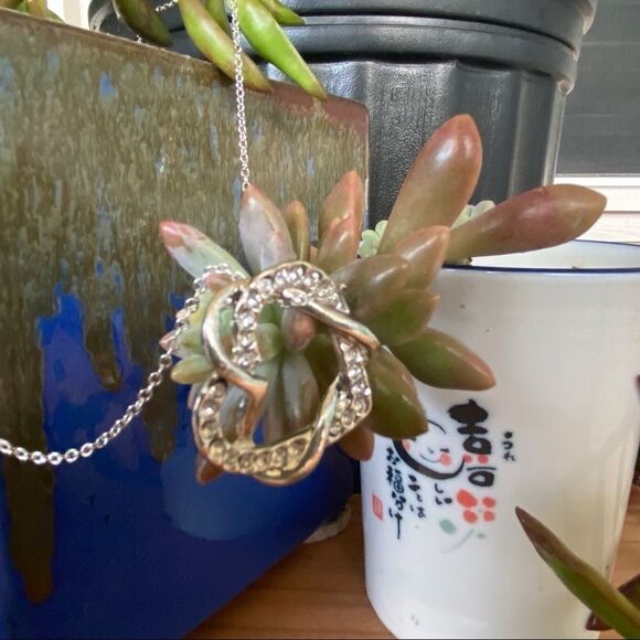 Silver Double Heart Necklace Made w/ Swarovski Crystal - Picture 4 of 9